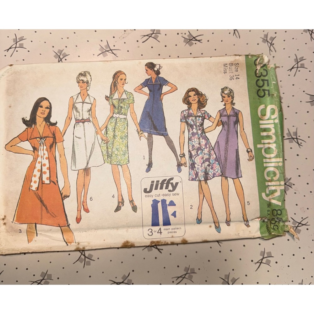 Vintage 1971 Simplicity 9355 Jiffy Dress Sewing Pattern Size 14 Bust 36 Retro